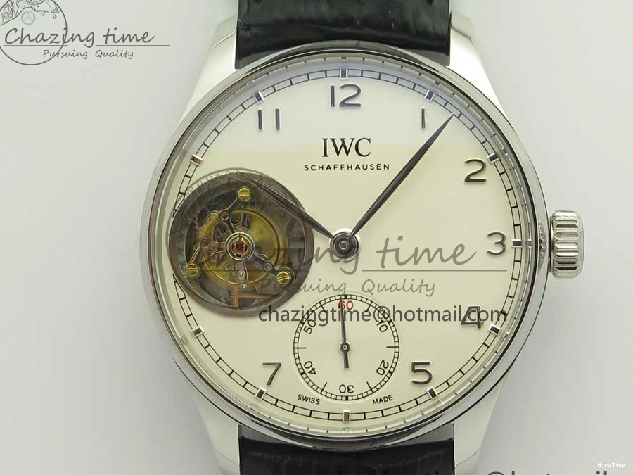 MIROTIME 0510 Efficient Portuguese Tourbillon IW5463 SS ZF Best Edition White Dial on Black Leather Strap 7170